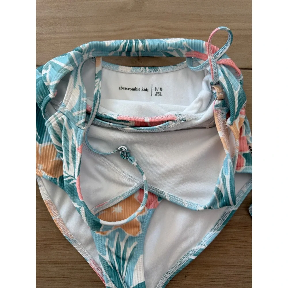 Abercrombie Kids Tropical Floral Swimsuit & Cover Up Dress Set Blue Orange 9/10